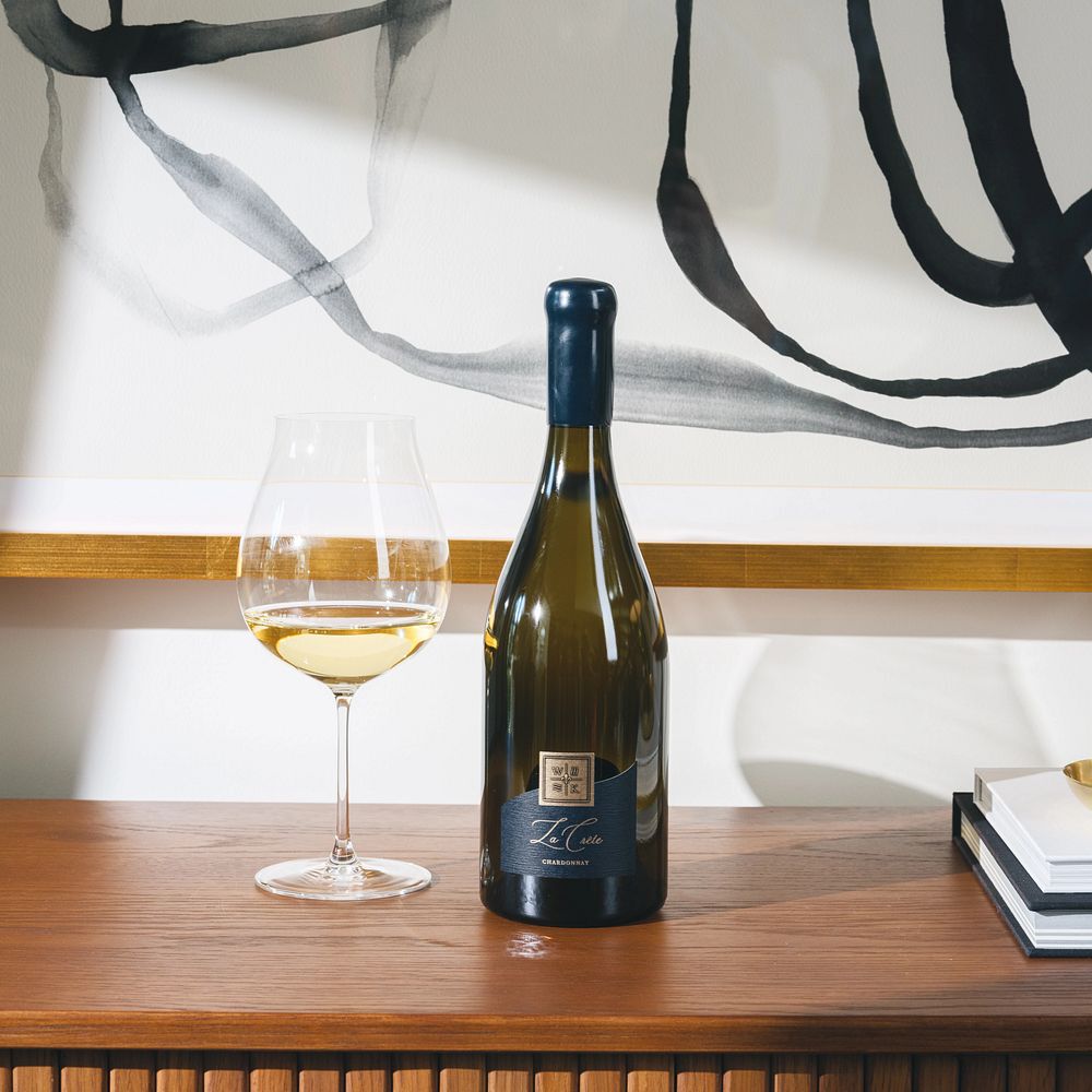 La Crete Chardonnay on a table