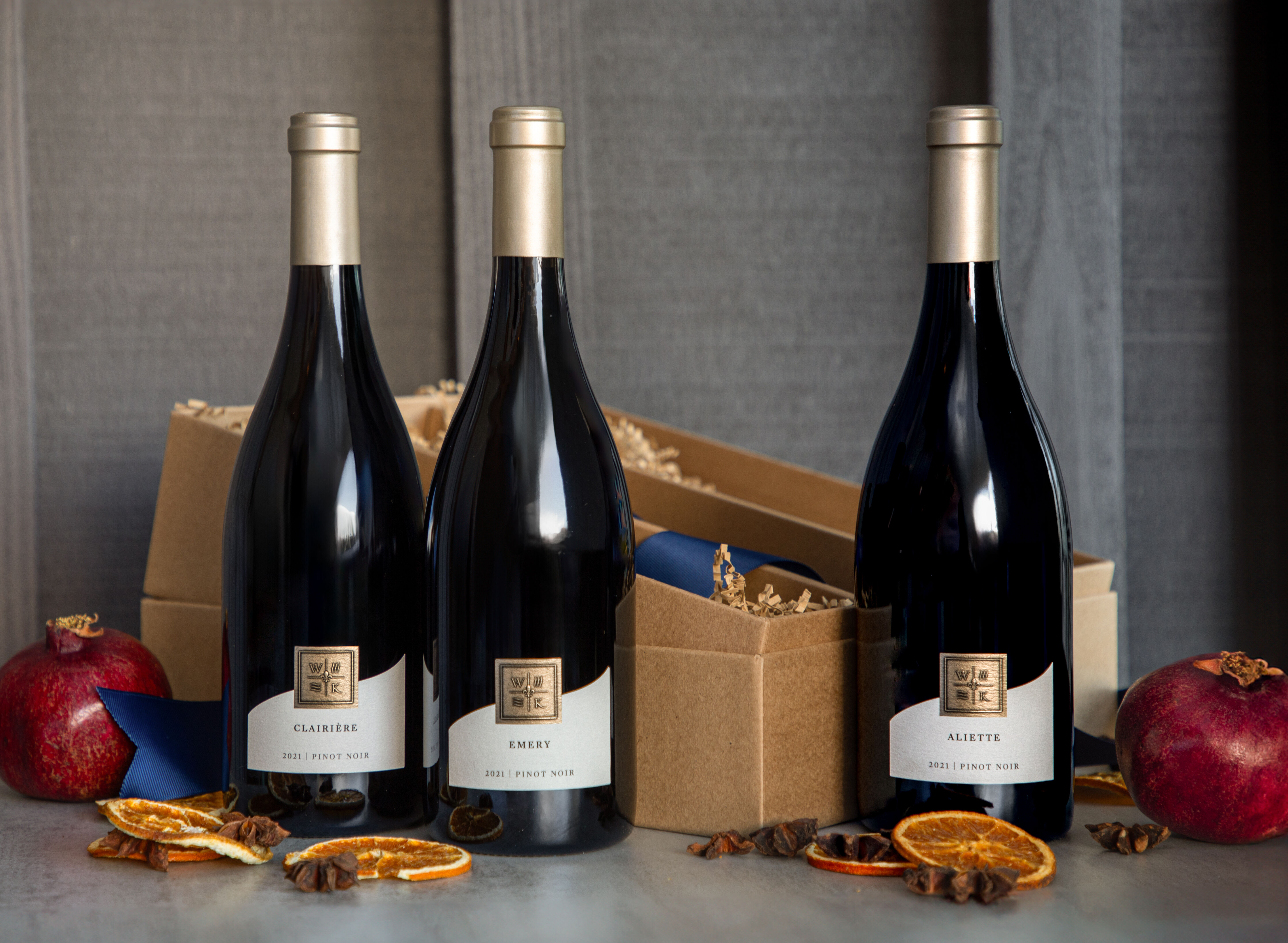 Three bottles of wine with gift box