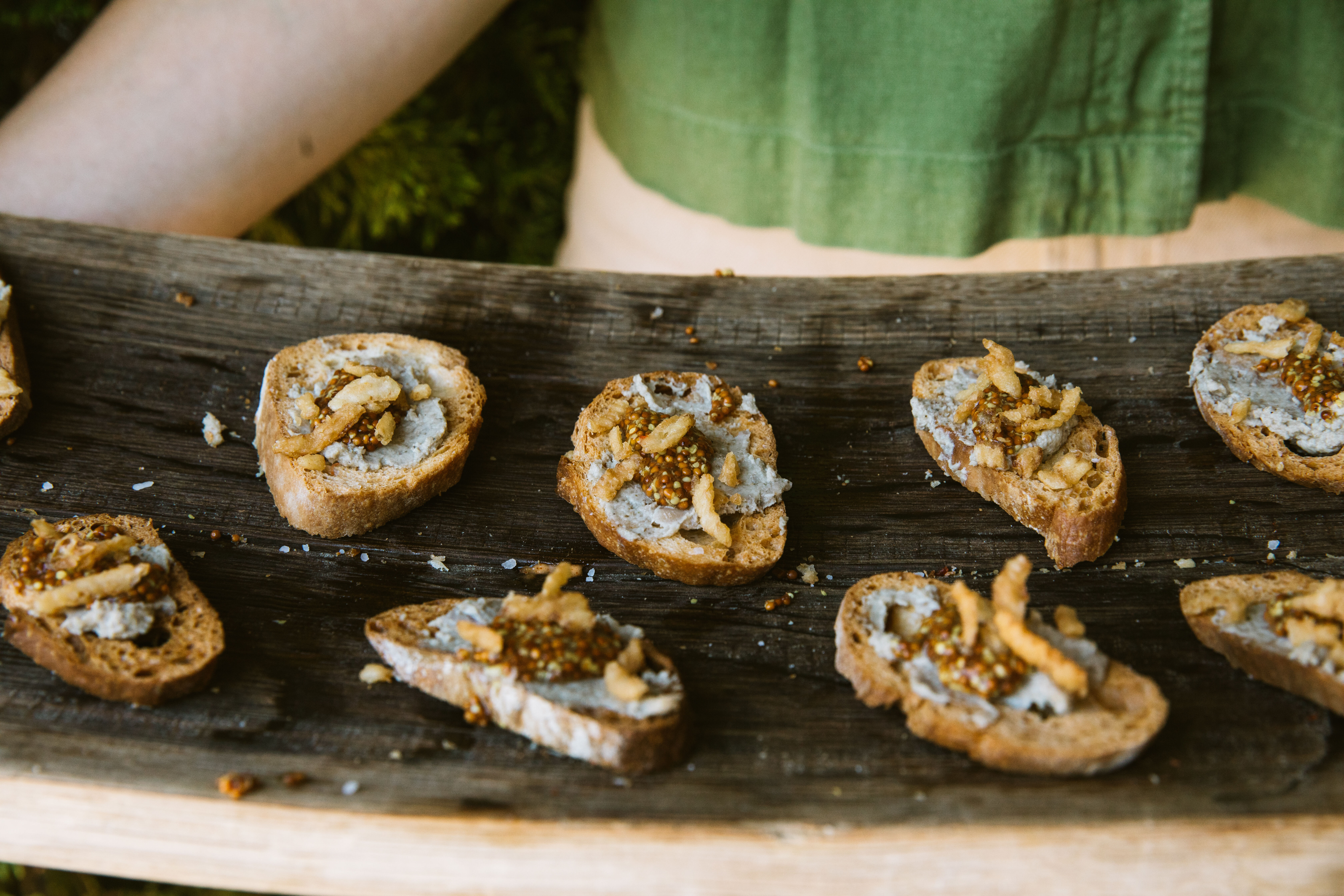 A tray of appetizers at an event