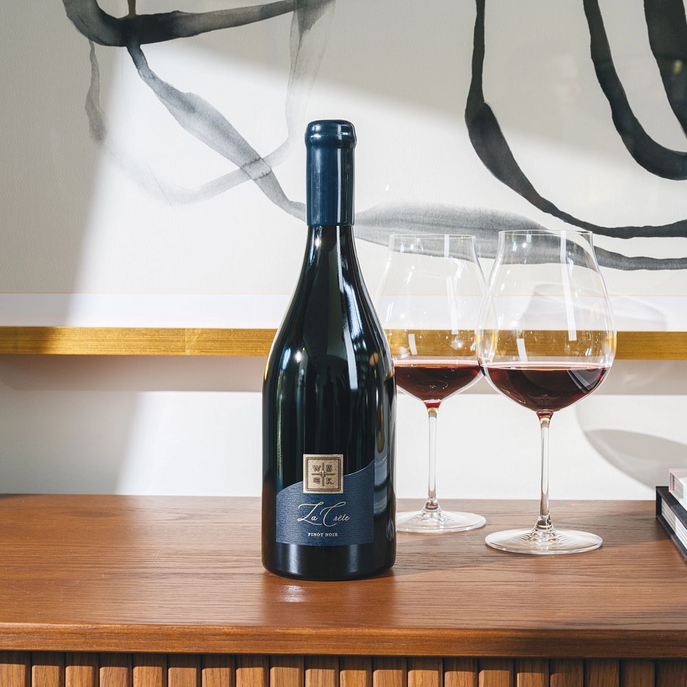 La Crete Pinot Noir on a table